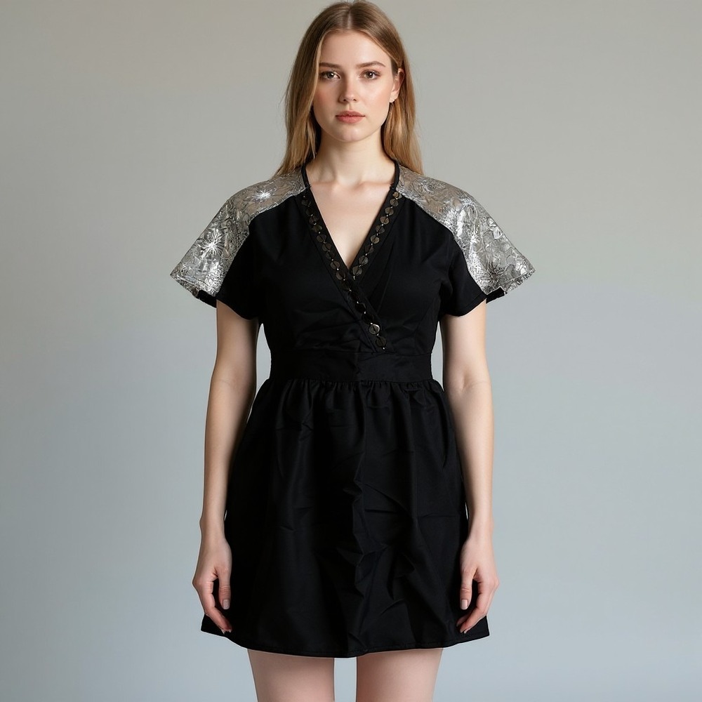 Lost April Tunic Top Womens S Black Illusion Lace Sequin Silk Blend Scandi Artsy